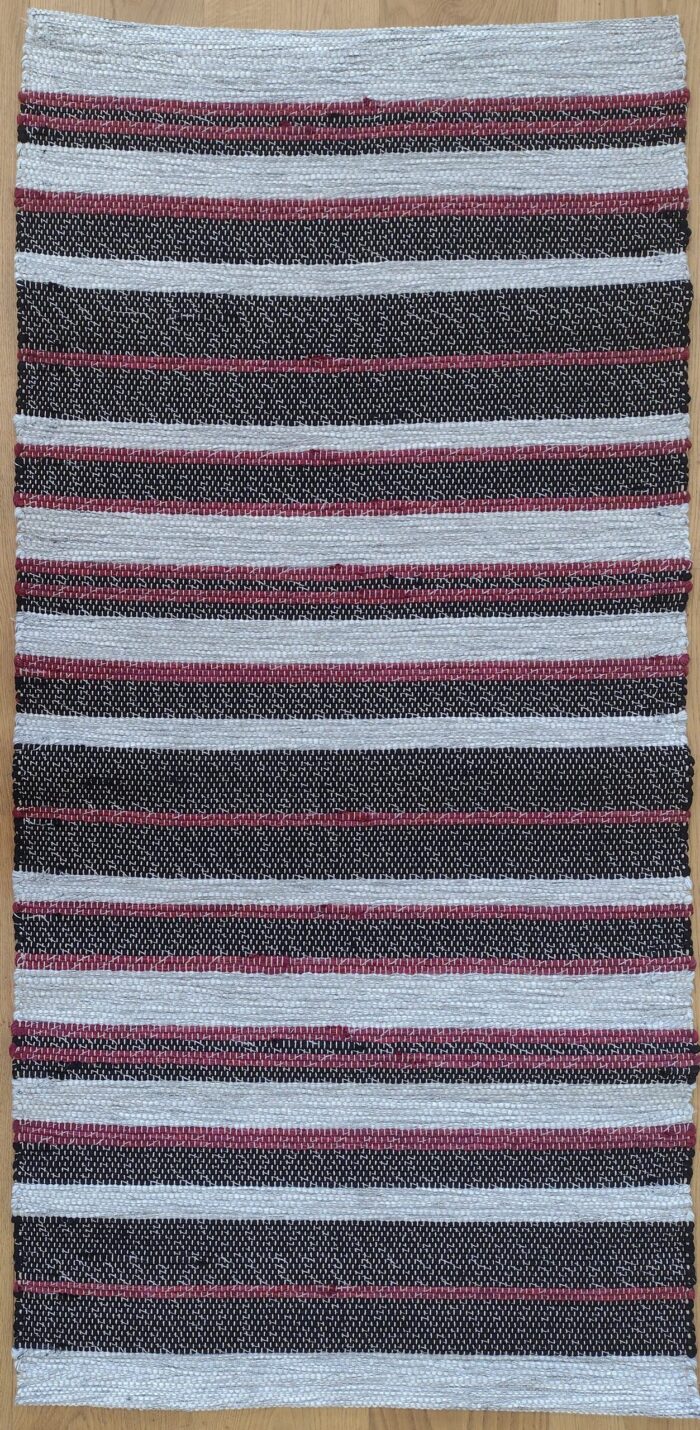 Baumwollteppich schwarz-rot gestreift, 70/140 cm