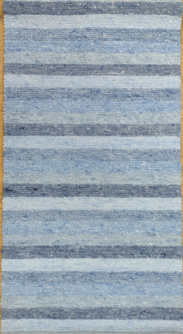 Schafwollteppich blau gestreift – Bild 3