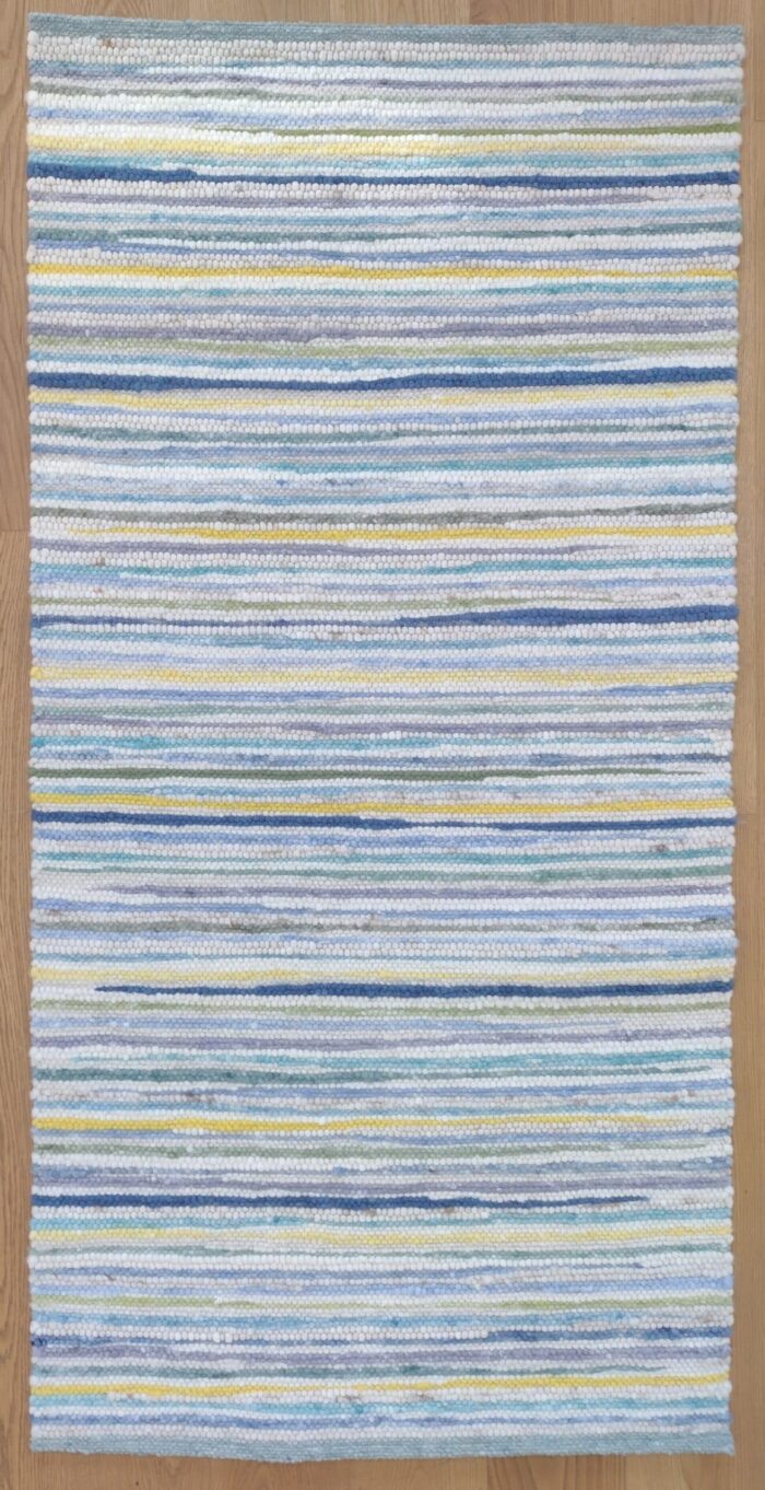 Schafwollteppich Parma blau gestreift, 90/180 cm